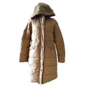 Benetton sand-coloured, matte-finish, above-knee puffer jacket, size M, size 8